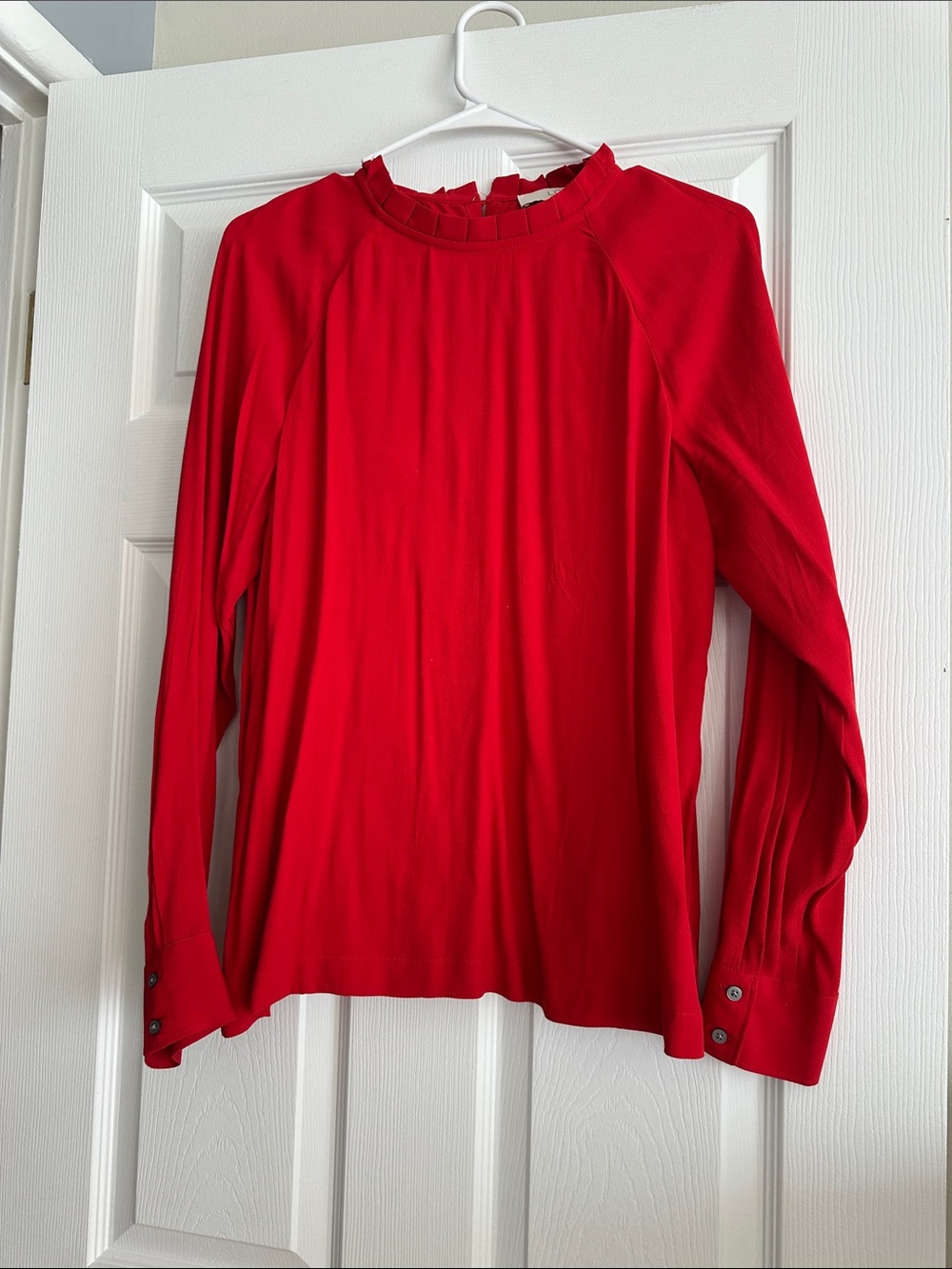 LOFT Red Ruffle-Trim Long Sleeve Top